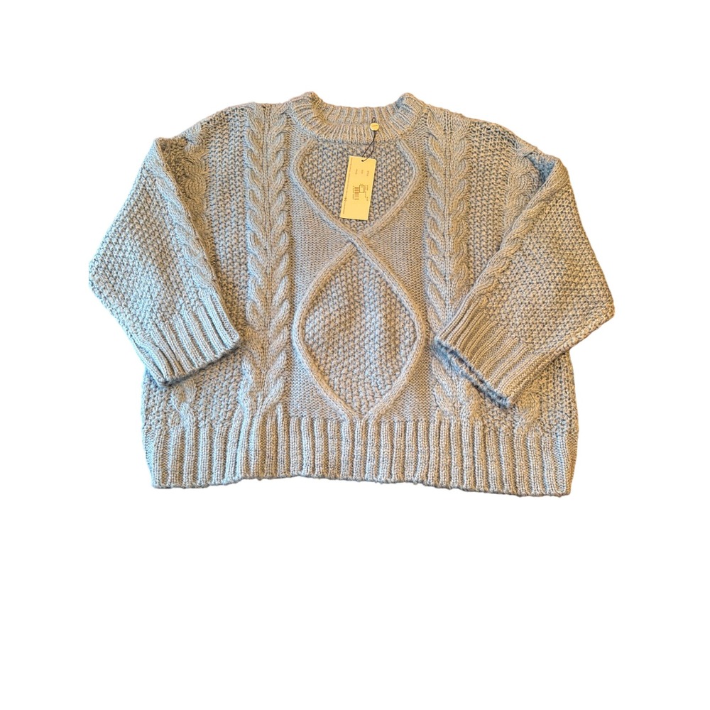 SNDYS Sweater Blue Carrie Cable Knit Chunky Oversized Crew Neck SFK064 Small